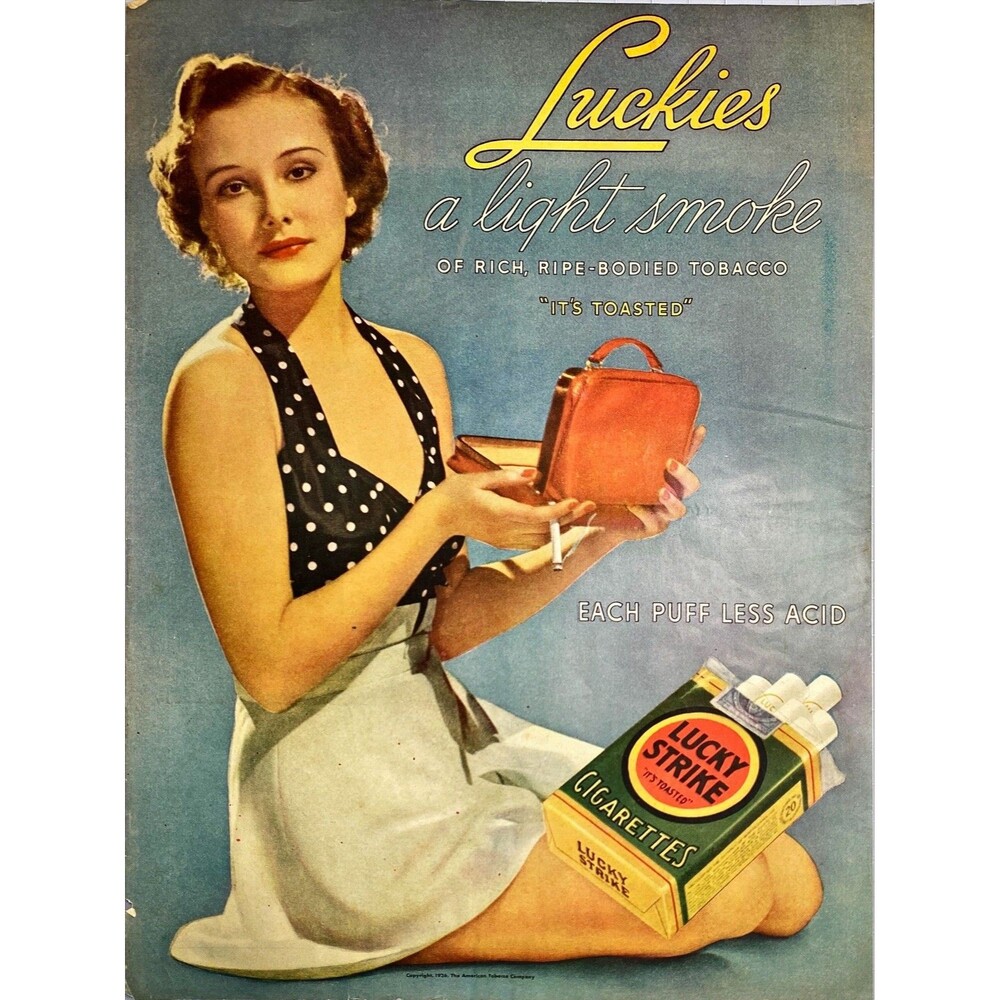 Lucky Strike Cigarettes "Luckies a light smoke of tobacco" Vintage Print Ad 1936